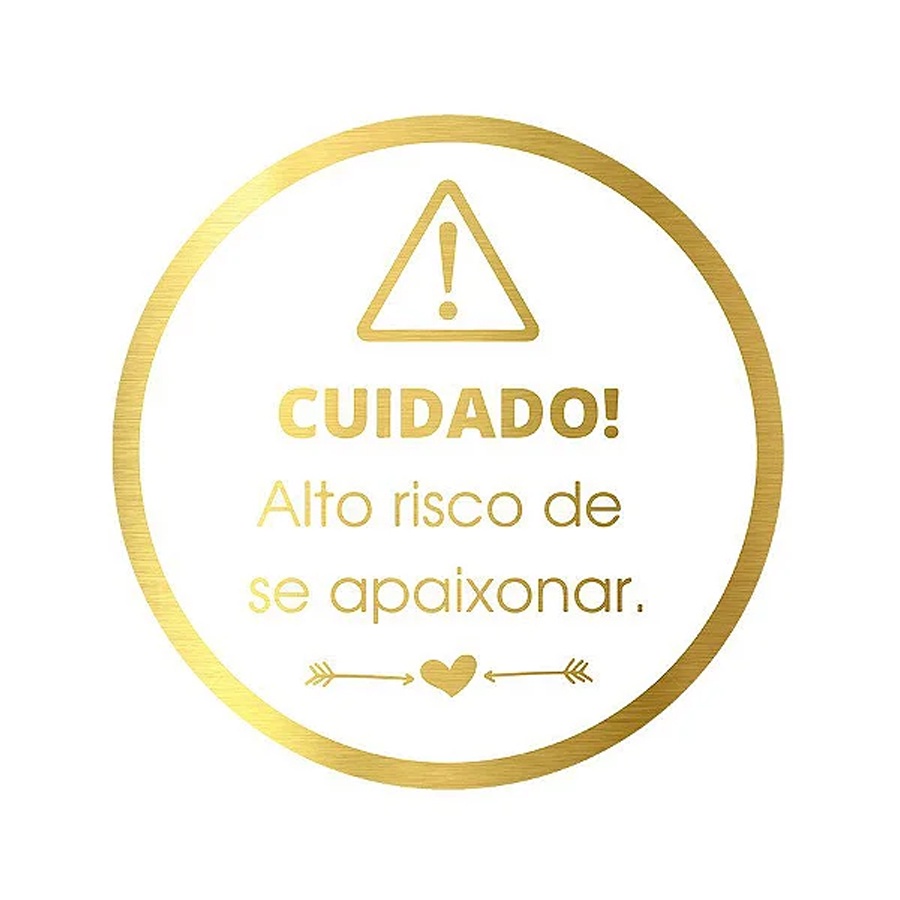 Adesivo "Cuidado Perigo de se Apaixonar" - Ref.2024 - Hot Stamping - Dourado - 50 unidades - Stickr - Rizzo
