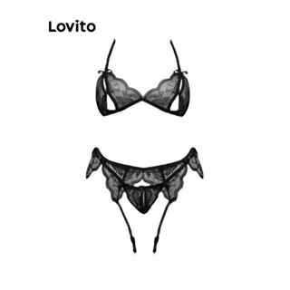 Lovito Sexy Lingerie Feminina Lisa de Renda LNA24121 (Branco/Rosa/Preto)
