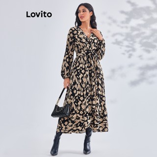 Lovito Vestido Elegante com Estampa de Leopardo e Bainha Babado para Mulheres LBE03153 (Multicolorido)