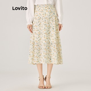 Lovito Vestido De Baile Simples Saia Maxi Floral Evasê Para Mulheres L47ED091 (Branco Desbotado)