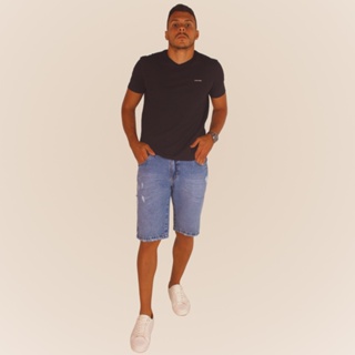 Bermuda Masculina Adulto Jeans Casual Modelo Destroyed Fashion Linha Premium Rasgada com Bolsos em Oferta na Shopee