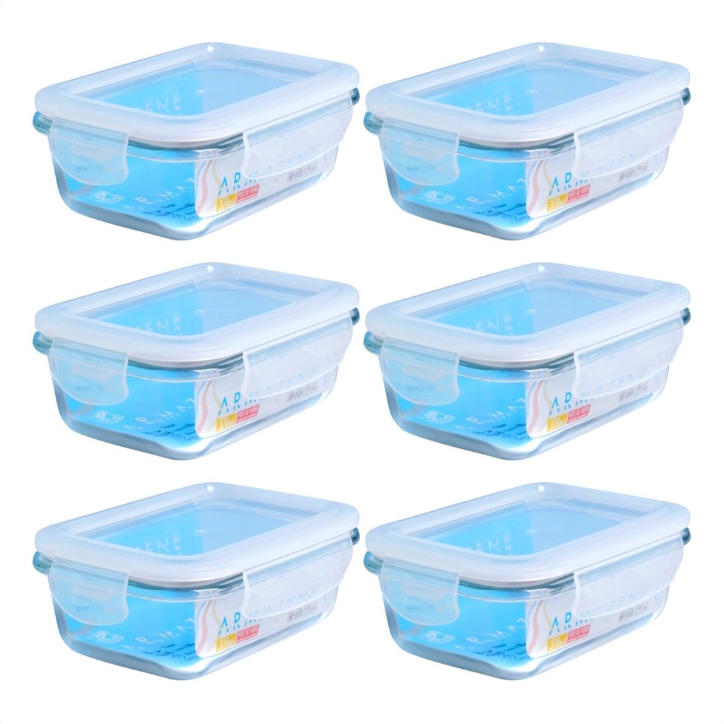 Kit 06 Potes Herméticos 370ml Tampa Com Trava Retangular