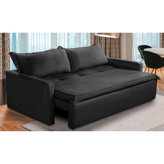 Sofá Sem Caixa Retrátil e Reclinável 1,85m com Molas Kiara Suede Preto Adonai Estofados em Oferta na Shopee
