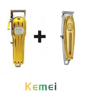 Máquina Cortar Cabelo Recarregável Profissional Kemei Km 1976 + Maq Acabamento kemei km 1949D