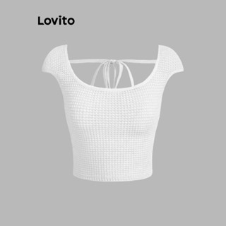 Lovito Casual Camiseta com Recorte para Mulheres L74ED104