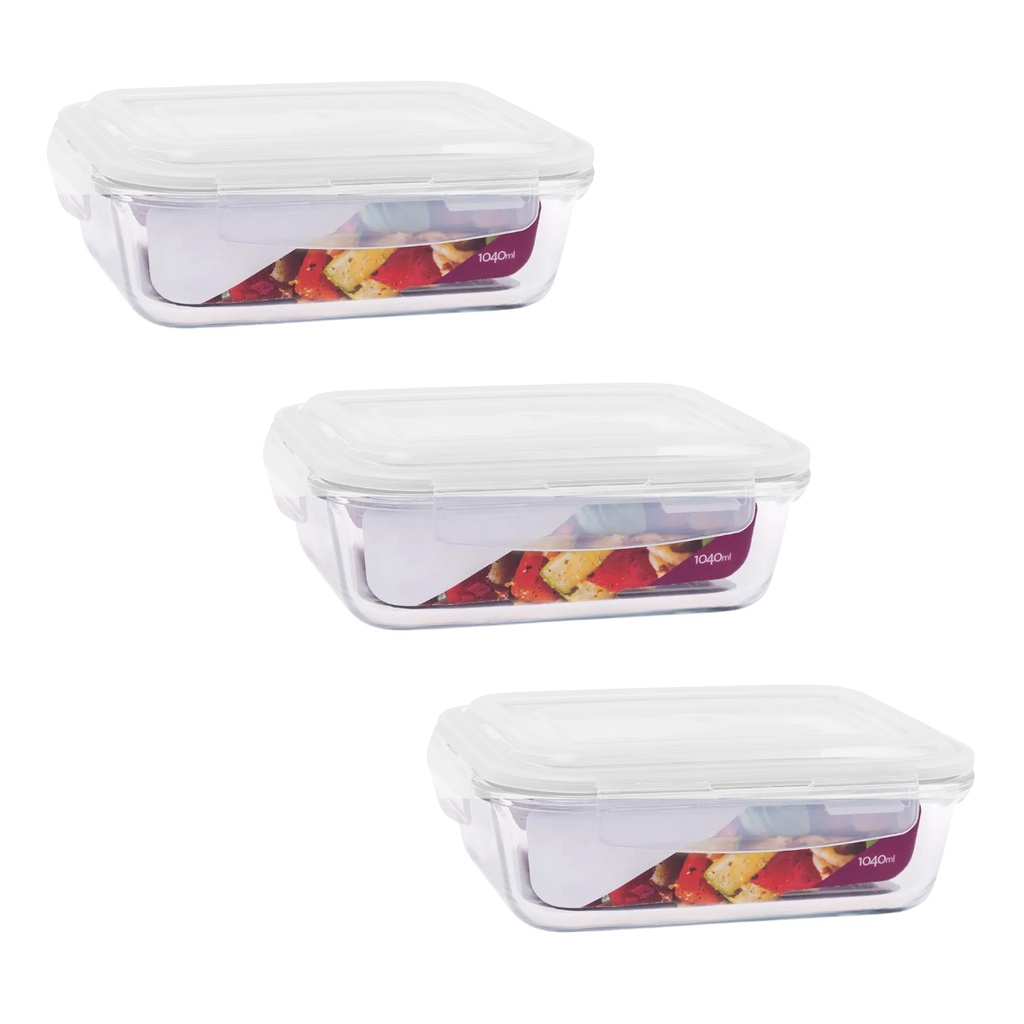 Kit 3 Potes Herméticos De Vidro 1040ml Marmita Mantimentos em Oferta na Shopee
