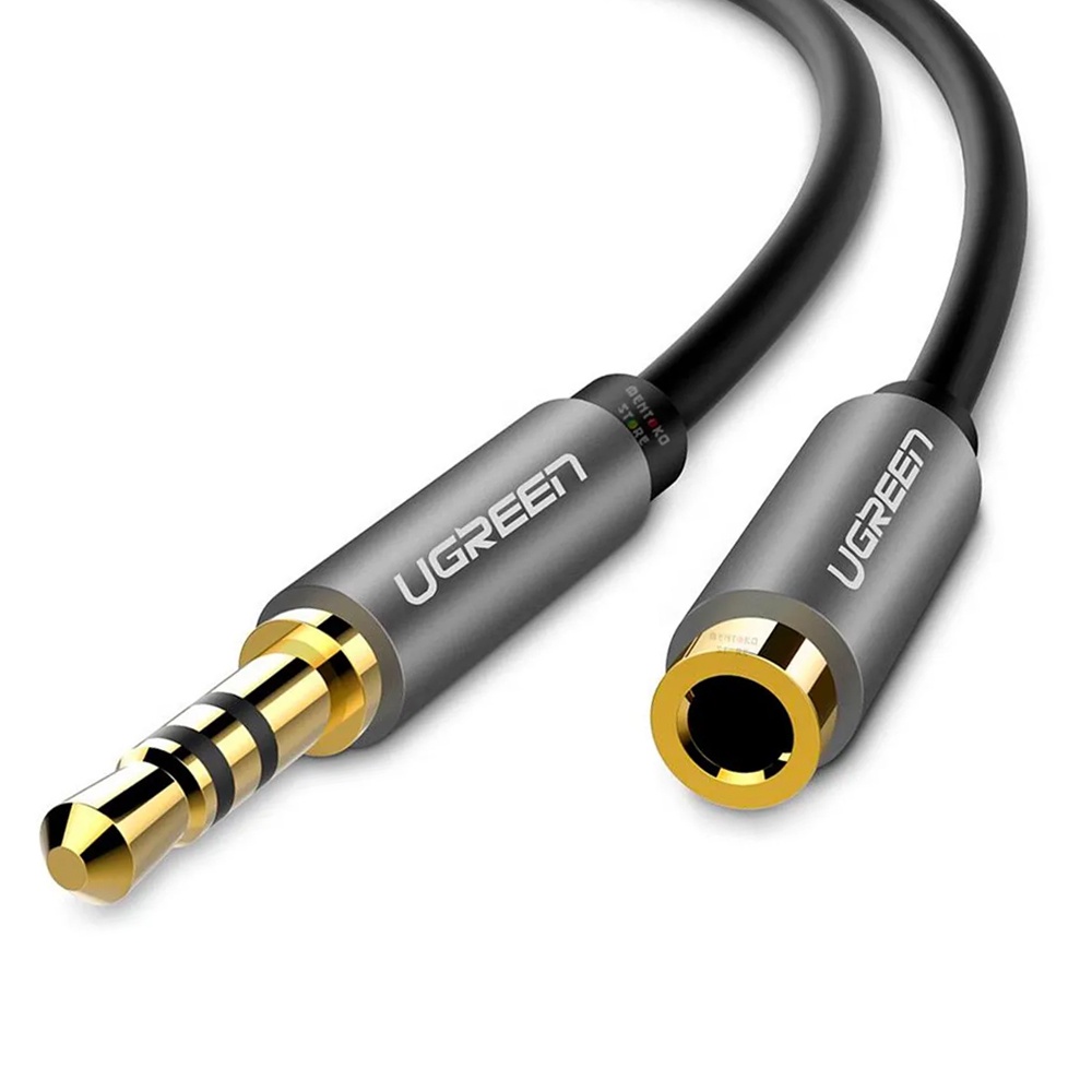 Cabo de Áudio 3.5mm Ugreen Macho para Fêmea 2 Metros Preto em Oferta na Shopee