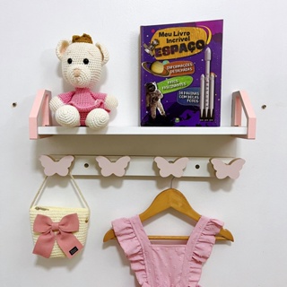 1 Prateleira geométrica rosa e cabideiro formatos infantil em Oferta na Shopee