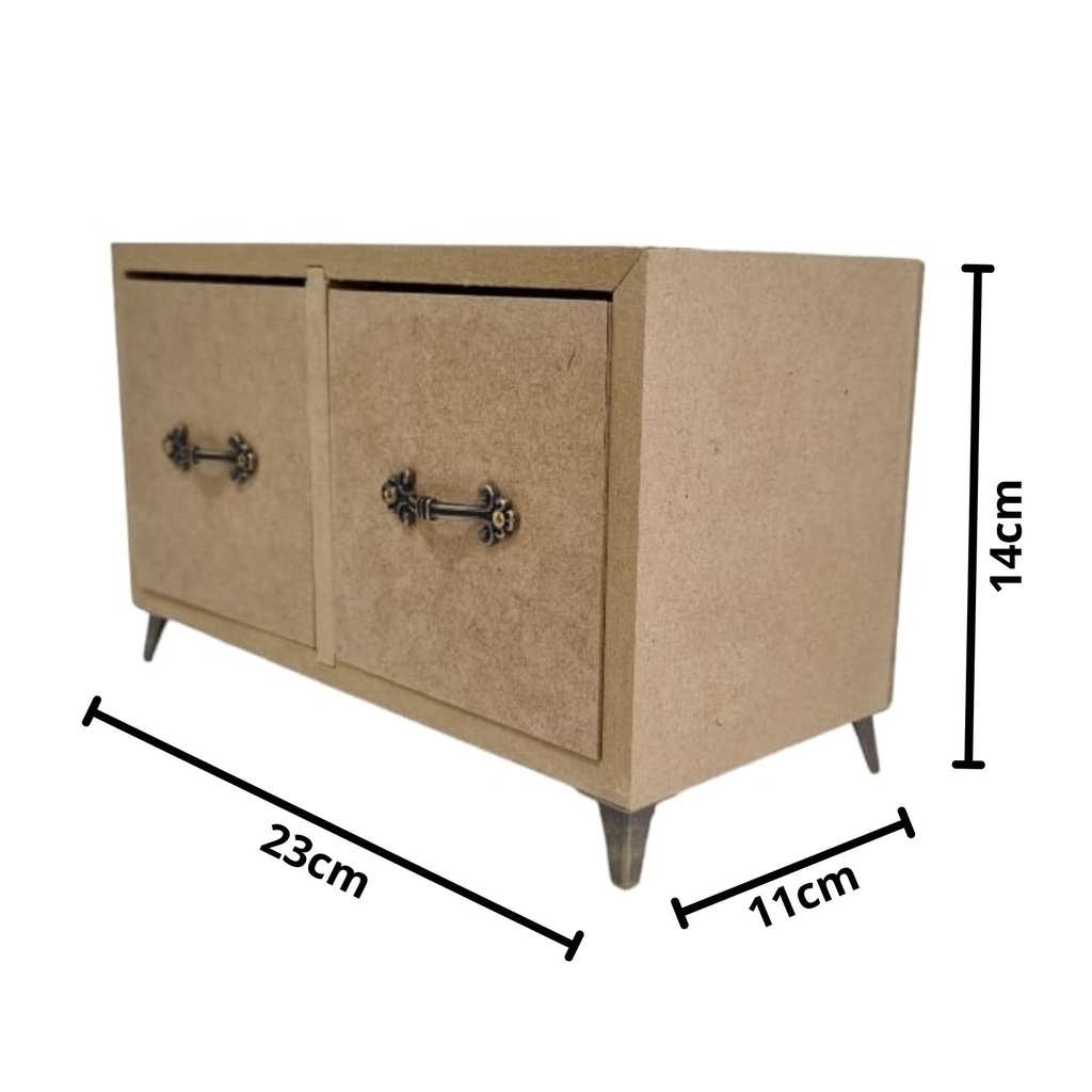 Cômoda Retangular 2 Gavetas Pés e Puxador de Metal MDF cru