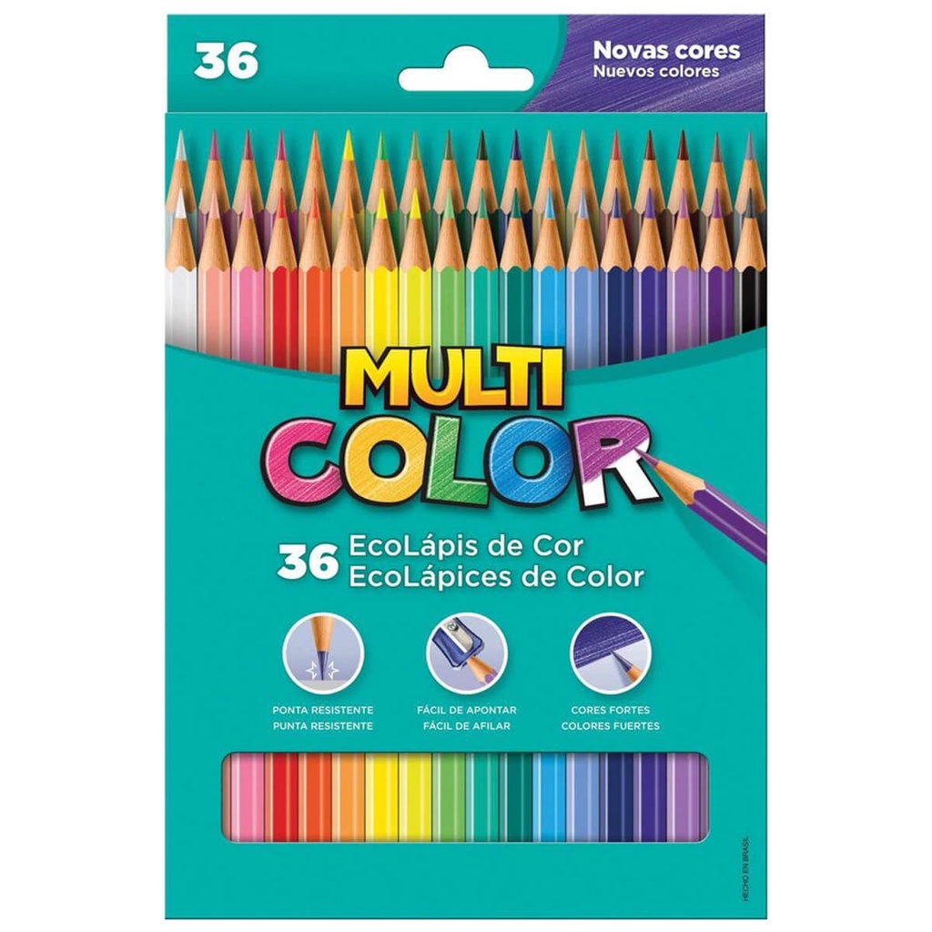 Lapis De Cor Multicolor 36 Cores Resistente Super Eco
