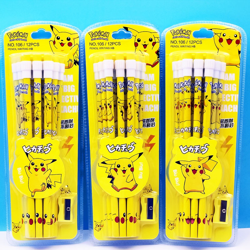 12Pcs/set Pokémon Lápis E Apagador Papelaria HB Caneta Prática Pikachu Fofo Postura Não Tóxica Positiva Meninos Meninas Presente De Aniversário em Oferta na Shopee
