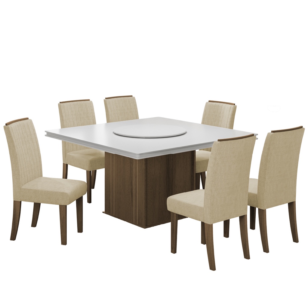 Conjunto De Mesa Sala de Jantar Com Tampo Giratório Amesterdã 1,36m 6 Cadeiras Grécia Cedro / Off Wh em Oferta na Shopee