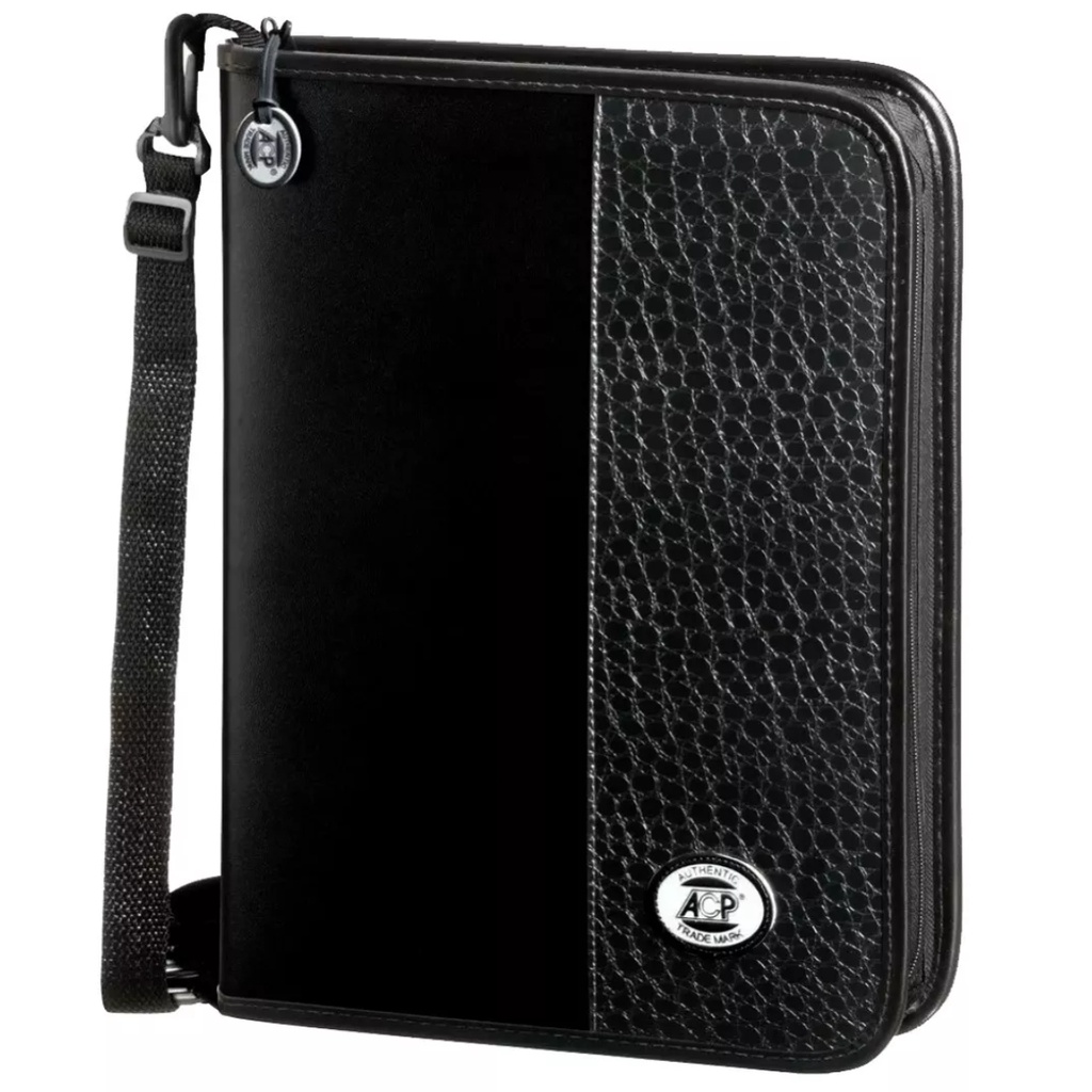 Fichário Preto Croco Universitário Completo Ziper Alça Organizador Documentos 6 divisórias e Folhas em Oferta na Shopee