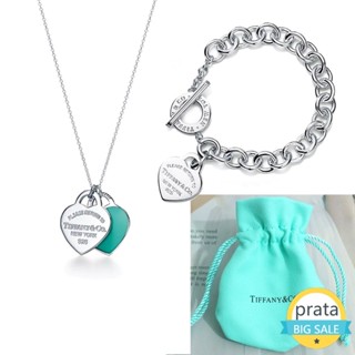 Pandor / A Colar Coração Azul E Pulseira Conjunto 925 Corrente De Prata