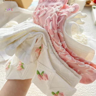 Uequilibrium 5 Pcs/set White Floral Mid-tube Socks Women
