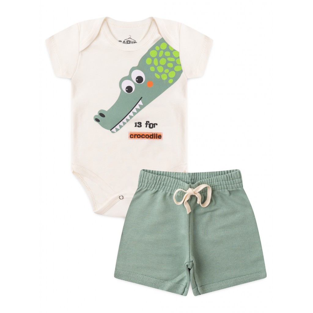 Conjunto Bebê Menino Body e Bermuda Moletinho Crocodile