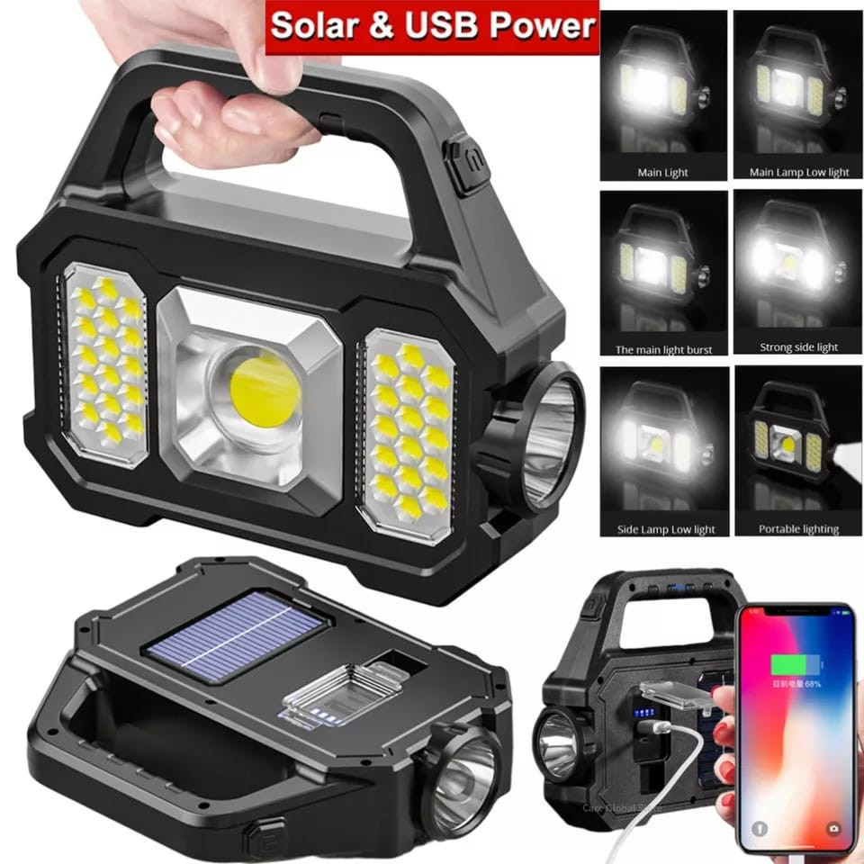 Lanterna solar Recarregável led À Prova D'água Lâmpada De Trabalho De Busca Longa Alcance Luz De Emergência potente