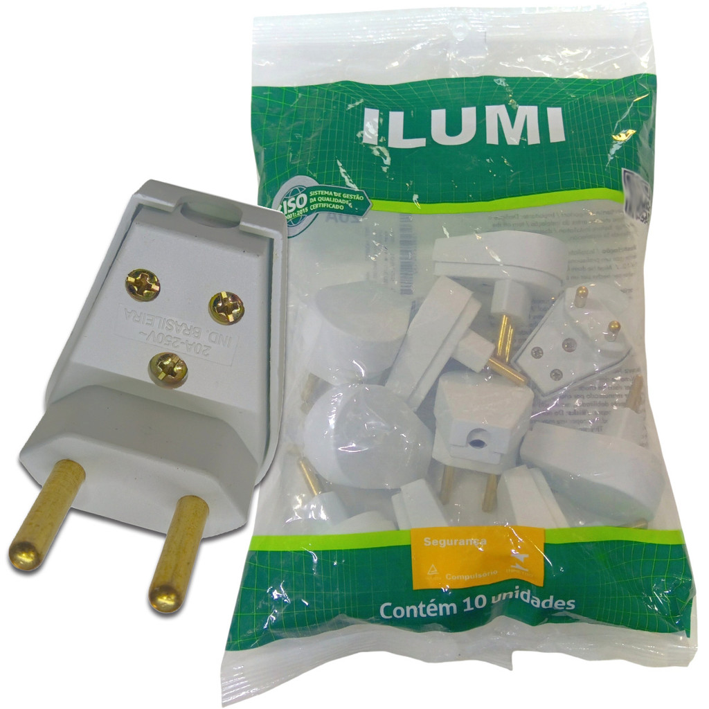 Plug Macho 2 Pinos Tomada Gigante 20a com Prensa Cabo Extensão Branco Kit 10 unidades