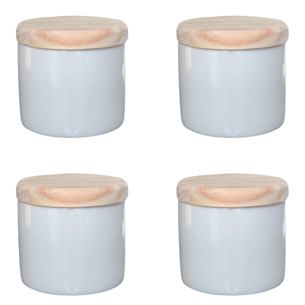 Kit 4 Porta Treco / Condimentos / Mantimentos 200ml - Potes Porcelana Tampa Pinus