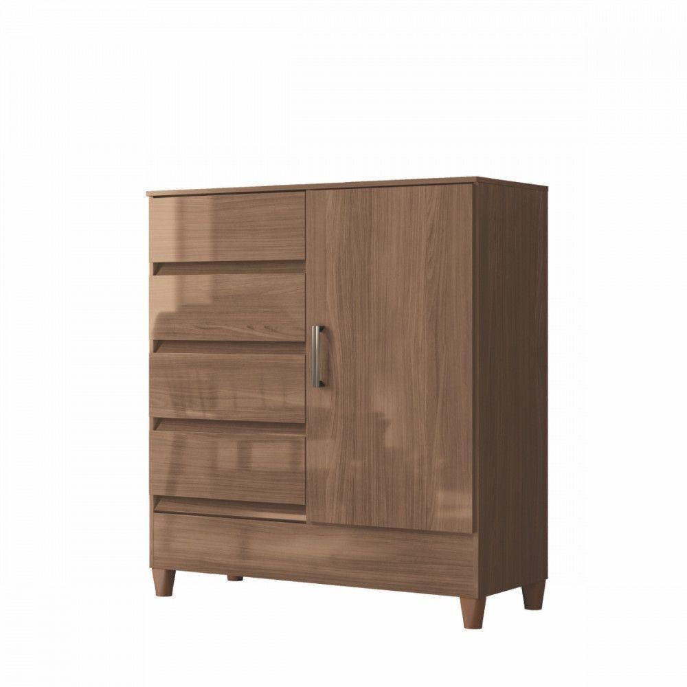 Cômoda Com Pés 1 Porta 4 Gavetas Jequitiba New Opção Jequitiba - Home & Living
