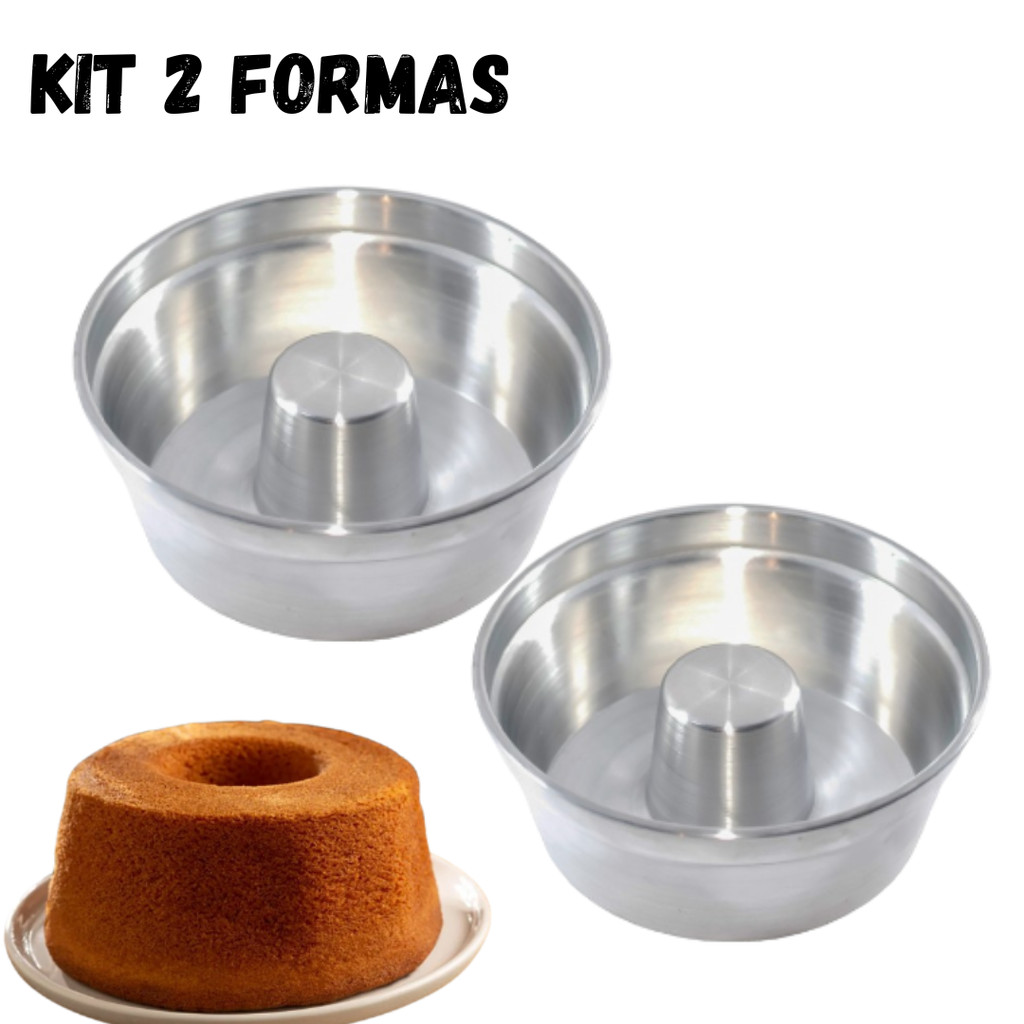 KIT 2 Formas para Bolo com furo 20 e18cm, Torta Suíça Pudim bolo 16/14
