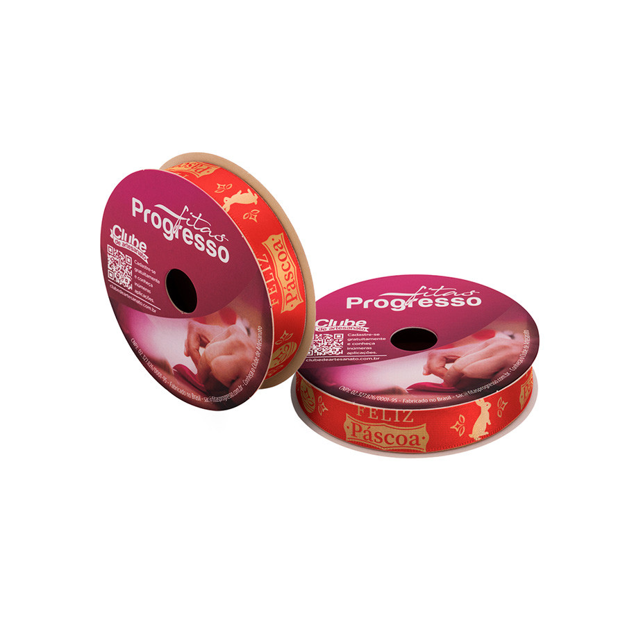 Fita de Cetim 10m x 15mm - Cor 499 - Feliz Páscoa Vermelho - Rolo 10 metros  - 1 unidade - Progresso - Rizzo em Oferta na Shopee