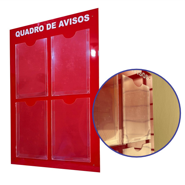 Quadro  Aviso E Gestão Á Vista Organizador Documento 4 Displays Planejamento Semanal A4 Acm Vermelho