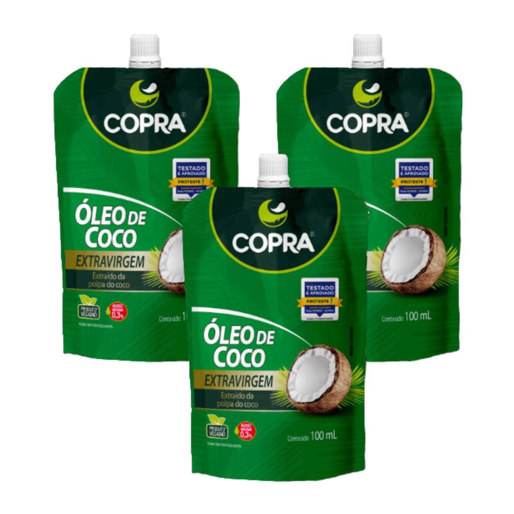 Kit 3 Copra Oleo de Coco Extra Virgem Stand Pouch 100ml