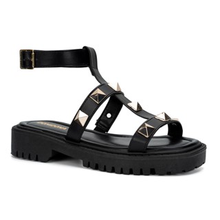 Sandália Feminina Tratorada Flatform Papete Spikes Piramide Moda