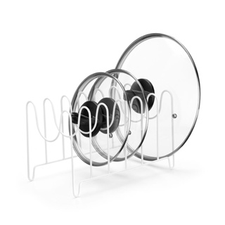 Organizador De Tampa Panela Potes Aço Branco 6 Divisões em Oferta na Shopee