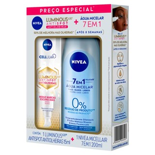 Kit Creme Nivea Cellular Luminous 630º Antispot Antiolheiras 15ml e Água Micelar Nivea MicellAir 7 em 1 200ml
