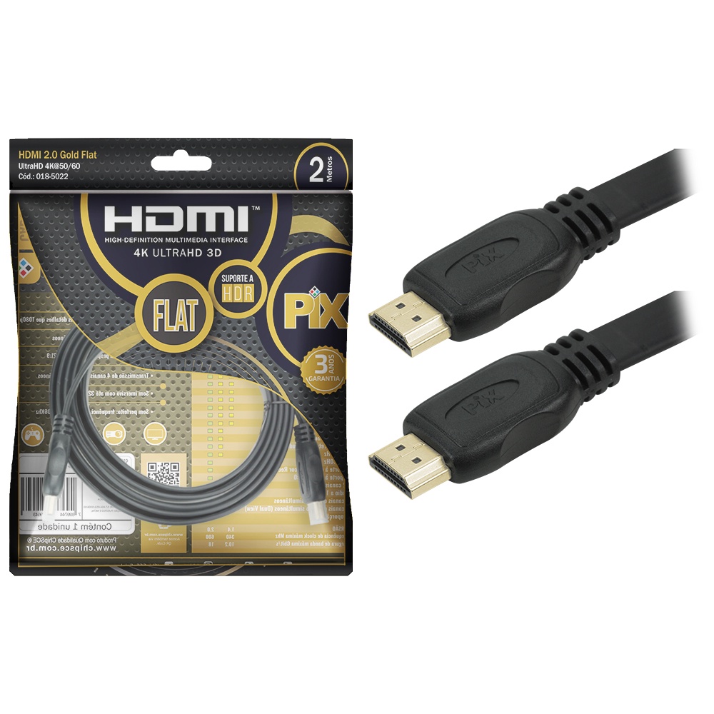 Cabo Hdmi Flat Premium 2 Metros - 4k 2160p UHd Original Pix