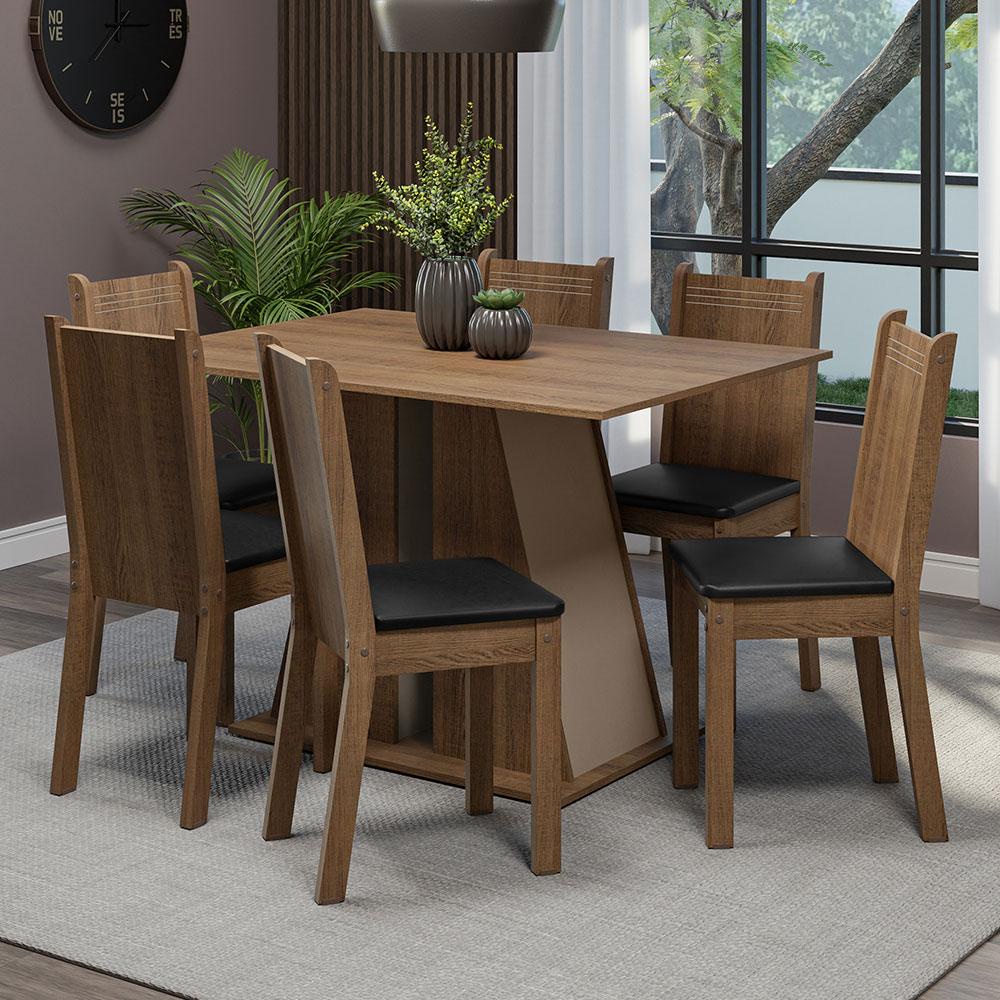 Conjunto Sala de Jantar Mesa Tampo de Madeira 6 Cadeiras Rustic/Crema/Preto Sharon Madesa em Oferta na Shopee