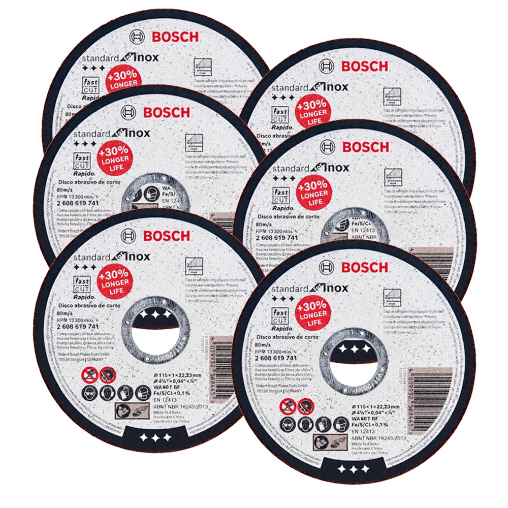 Discos de Corte 115mm p/ Inox Bosch Kit com 6 Standard for Inox 4.1/2" - Home & Living