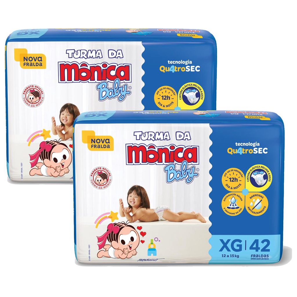 Kit 2 Fraldas Turma da Mônica Baby Mega XG com 42un cada - Mom & Baby