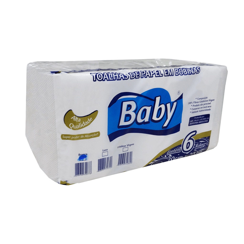 Papel Toalha Bobina Branco 6x200m Baby em Oferta na Shopee