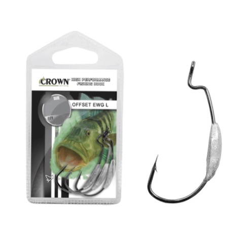 Kit 5 Anzol Pesca Offset 4/0 Lastreado 2,5g Isca Soft Crown
