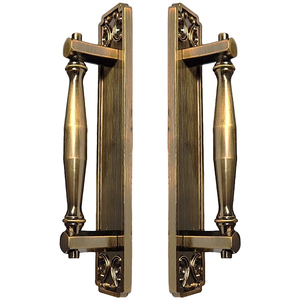 Puxador Duplo Strauss 250mm Café Antigo Porta Pivotante Correr Passagem Madeira Vidro Colonial Clássico Rústico - Máxima Metais