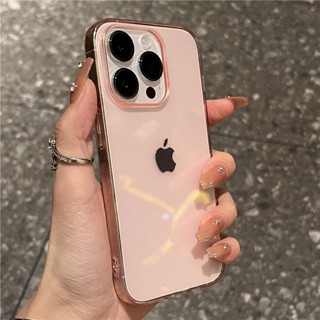Estojo Transparente Rosa para iPhone 15 , 14 , 13 , 12 , 11 Pro Max Acrílico Rígido Anti-Queda