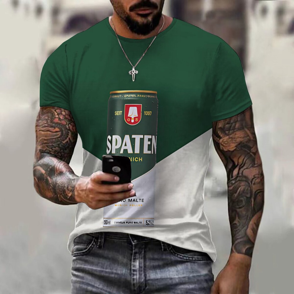 Cerveja De Trigo Fermentada Alemã spaten Estampa casual Moda Masculina Camiseta Manga Curta