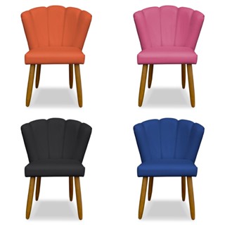 Cadeira Poltrona Decorativa Pétalas De Flor Sala De Estar Recepção Quarto Decoração Design Pétalas Pés Palito Corino