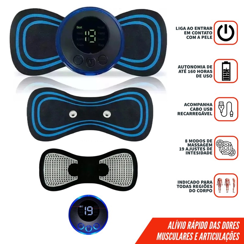 Mini Massageador Alivia Dores Corpo Cervical Pescoço Lombar Muscular Elétrico Portátil Recarregável EMS