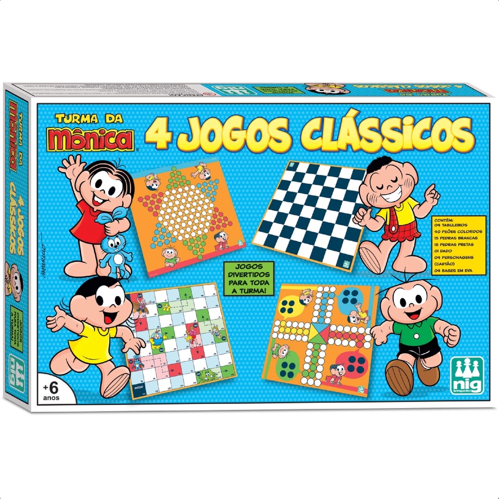 Kit Jogos de Tabuleiro Clássicos Turma Da Mônica Dama Ludo Xadrez Chinês Avança e Atrasa - Nig Brinquedos 0761 - Hobbies & Collections