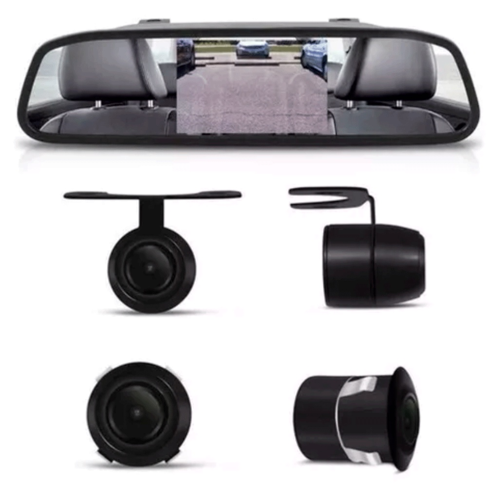 Kit Estacionamento Espelho Retrovisor Monitor Tela 4.3 Lcd Câmera Ré Colorida