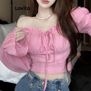 Lovito Blusa Casual Lisa Com Renda Para Mulheres LNE37292 (Rosa)