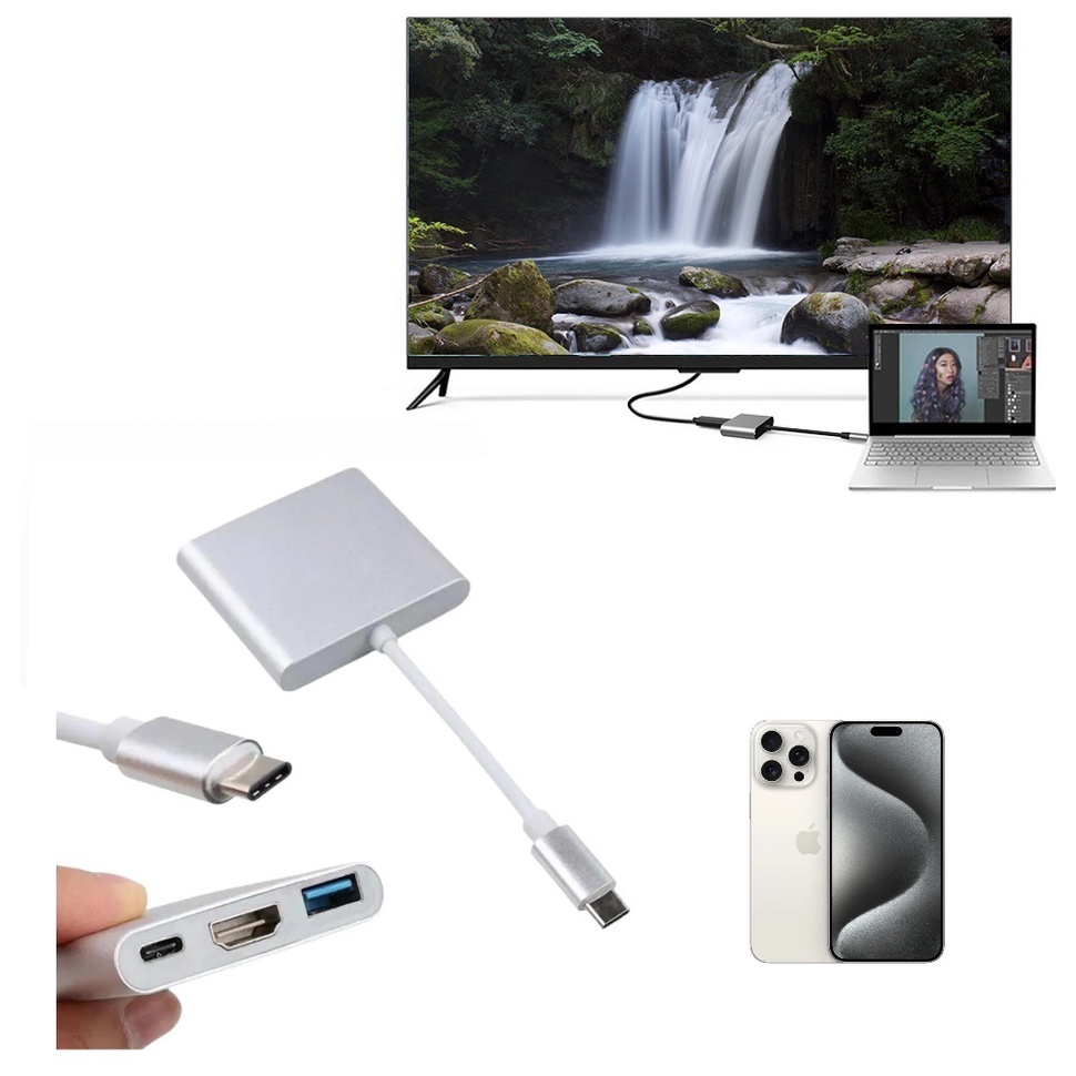 Adaptador Type-c Multi Com Usb + Hdmi 4k + Usb-c iMac Mac
