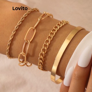Lovito 5Pçs Mix de Pulseiras Bracelete com Correntes Torcidas para Mulheres L46AD015 (Ouro)