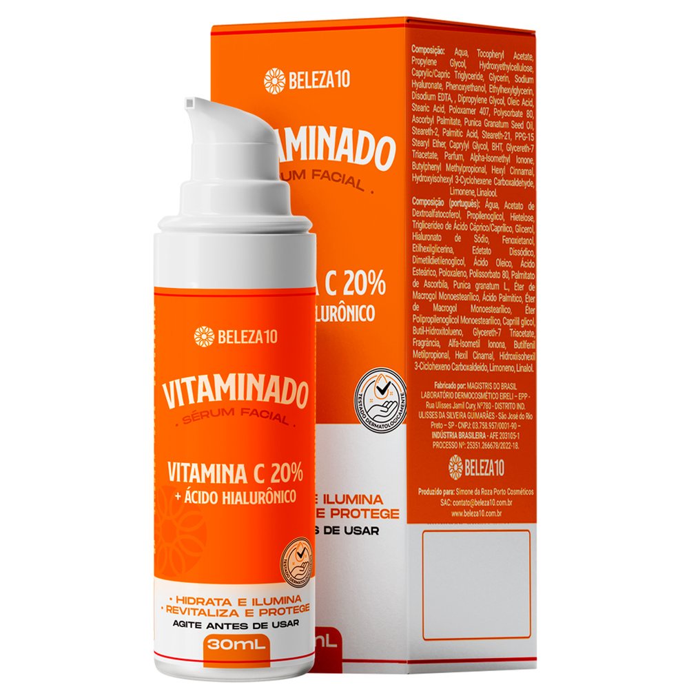 Sérum Facial Vitamina C 20% Com Ácido Hialurônico Beleza10 30ml