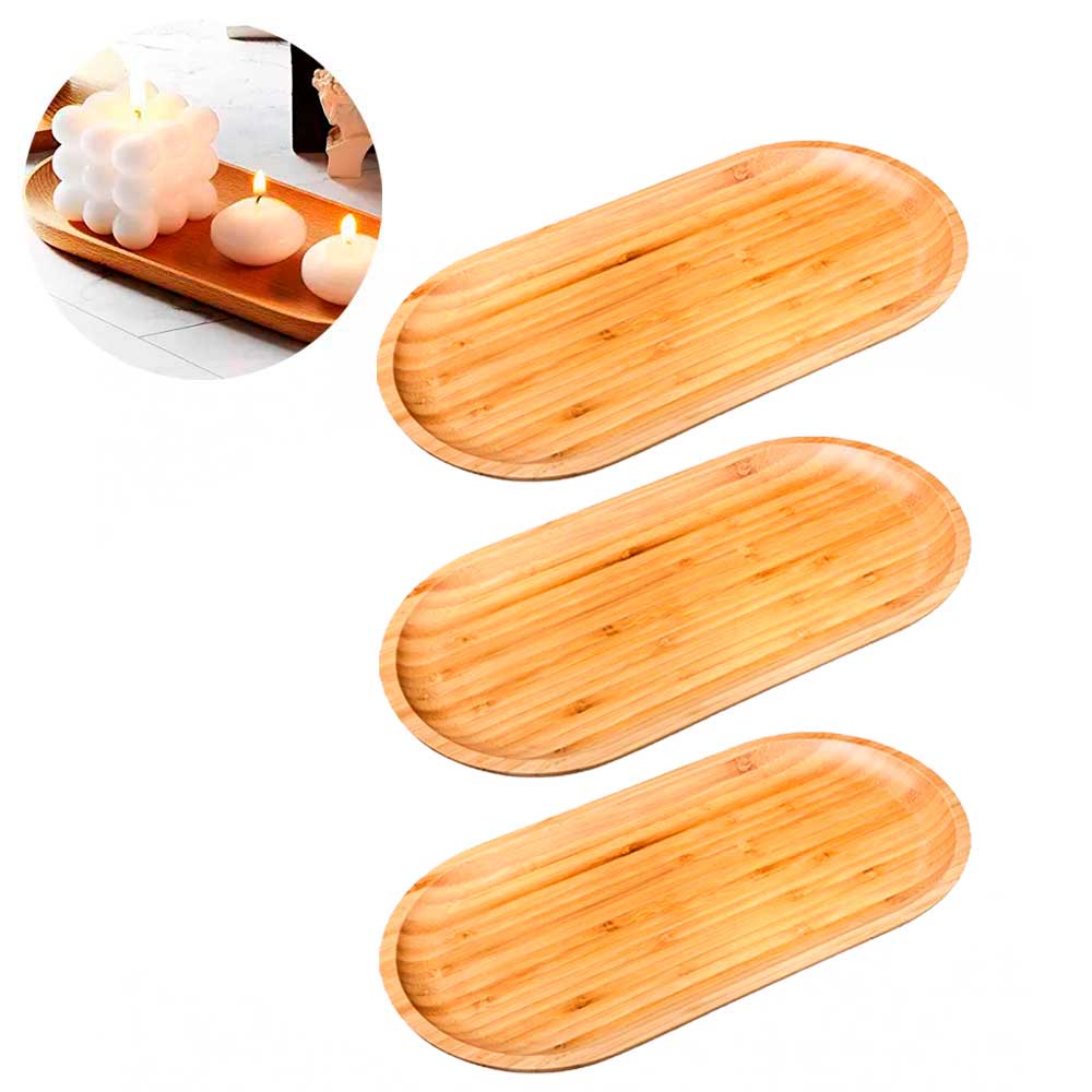 Kit 3 bandeja decorativa bambu oval média multiuso ecokitchen servir petisco lanche café cozinha organizar perfume maquiagem joias banheiro bamboo