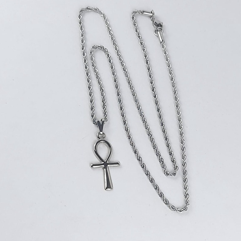 Pingente Cruz De Ansata Do Egito Cordão Torcido 3mm Envio já ref011